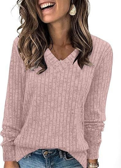 Damen Strickpullover mit V-Ausschnitt und strukturiertem Rippendesign Drune