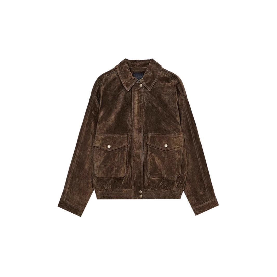 Damen Lederjacke mit zwei großen Taschen und praktischem Reißverschluss Drune
