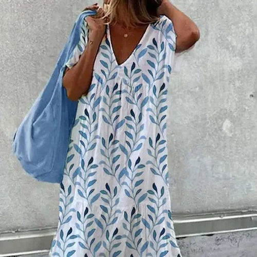 Damen lässiges Sommerkleid mit V-Ausschnitt und voluminösem Rock Drune