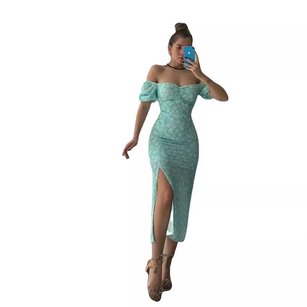 Damen Figurbetontes Maxikleid mit Blumenmuster und schulterfreiem Design Drune