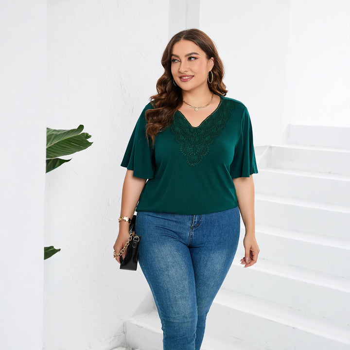 Damen Blusenshirt mit eleganter Lochstickerei und weit geschnittenen Ärmeln Drune