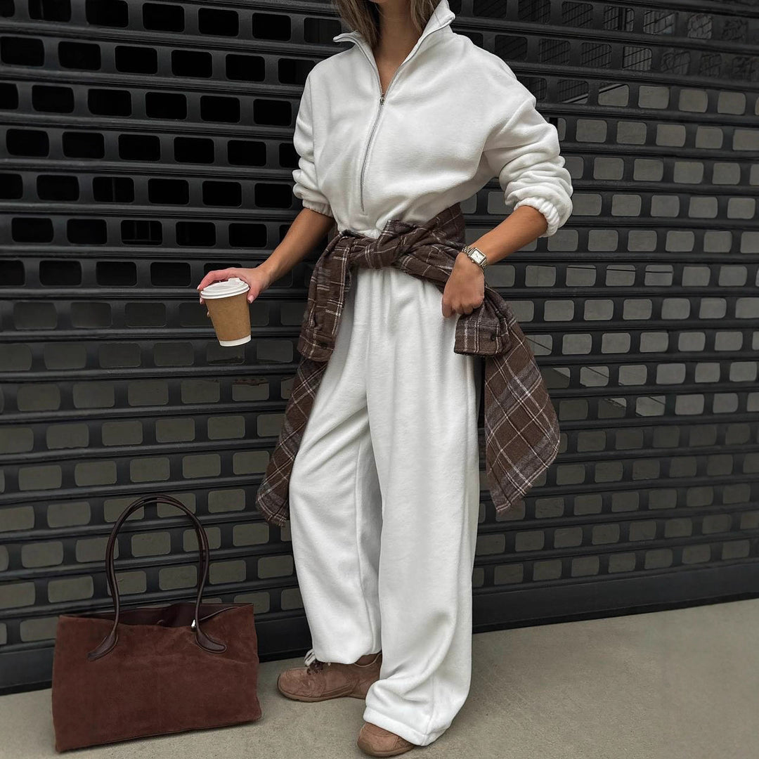 Damen Fleece-Loungewear-Set mit hohem Kragen und praktischen Taschen Drune