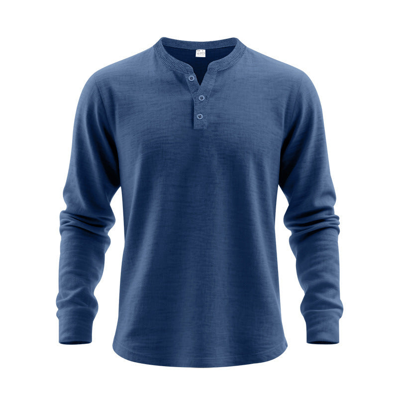 Herren nan langärmeliges Henleyshirt aus Thermo-Baumwollmix mit kurzer Knopfleiste und geripptem Kragen Drune