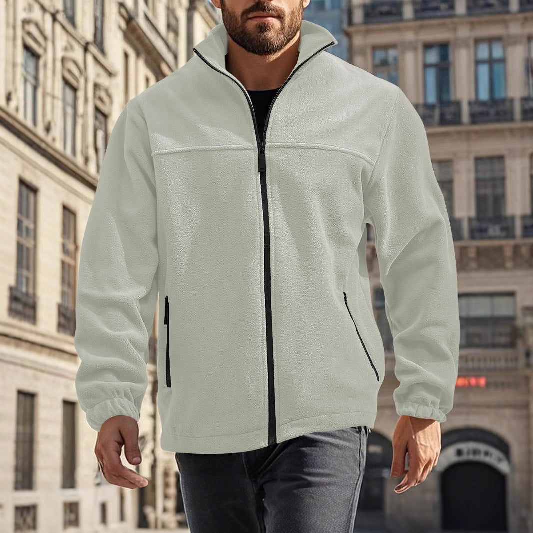 Herren nan warme Fleecejacke mit Reißverschluss, Stehkragen und Reißverschlusstaschen Drune