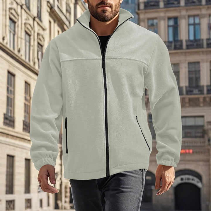 Herren nan warme Fleecejacke mit Reißverschluss, Stehkragen und Reißverschlusstaschen Drune