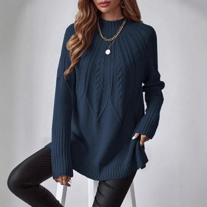 Damen Großer Strickpullover mit detailverliebtem Zopfmuster und hohem Kragen Drune