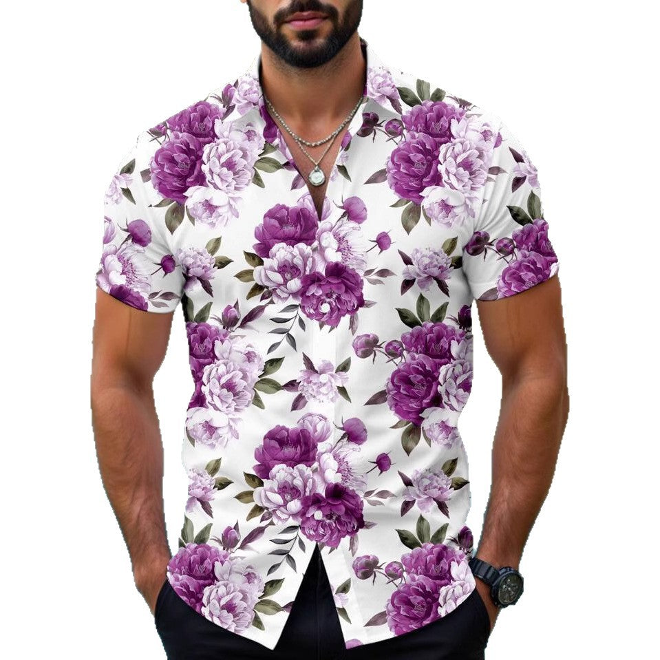 Herren Kurzarmhemd mit floralen Akzenten und modernem Schnitt Drune