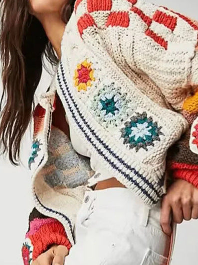 Damen Strickjacke im kreativen Patchwork-Design mit weitem Schnitt Drune