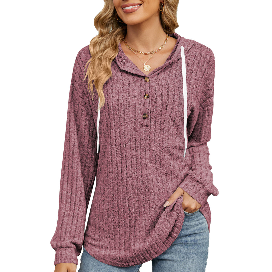 Damen lässiger Hoodie mit Knopfleiste und strukturiertem Design Drune
