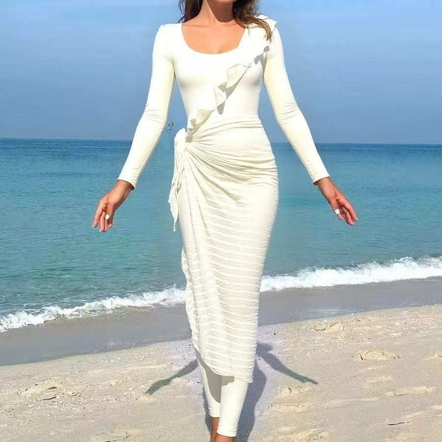 Damen Elegantes Sommerkleid mit Wickeloptik Drune