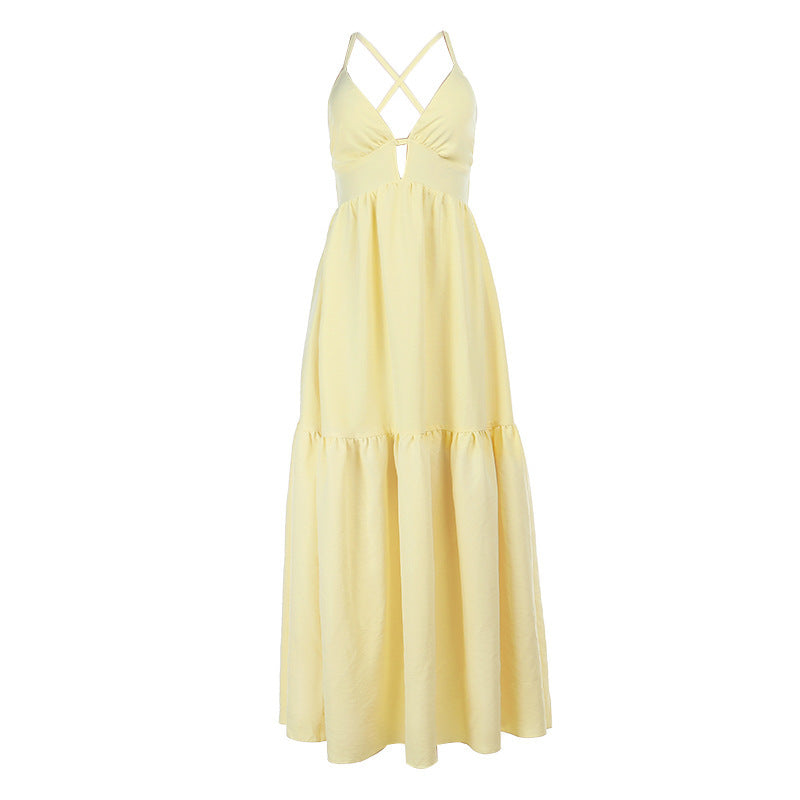 Damen Maxikleid mit tiefem V-Ausschnitt und taillierter Silhouette Drune