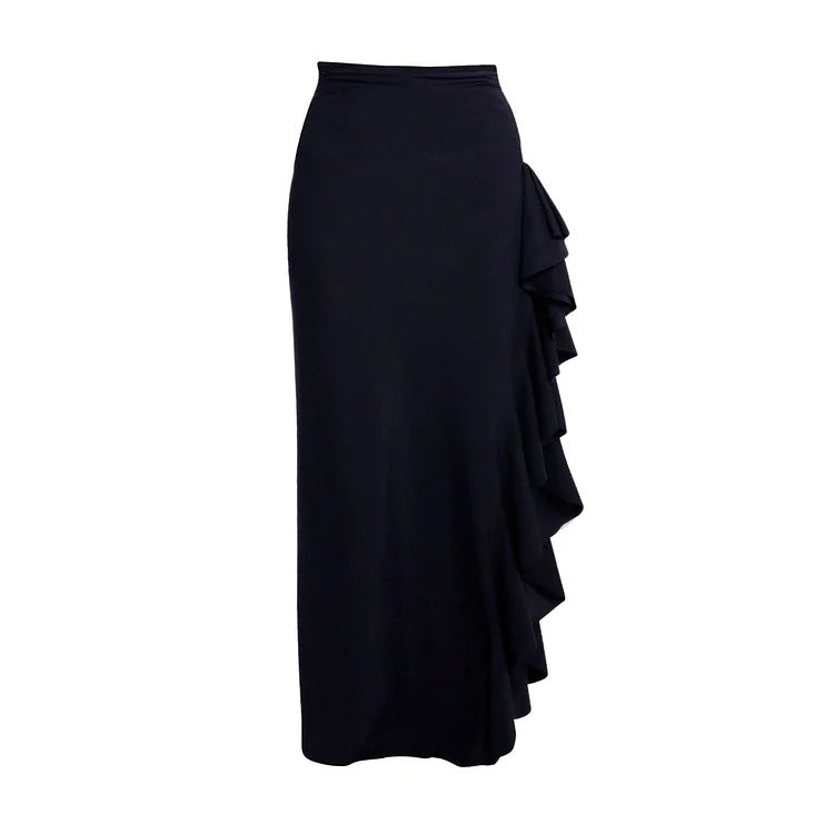 Damen eleganter Einteiler mit raffiniertem Transparentstreifen und voluminösem Maxi-Rock Drune
