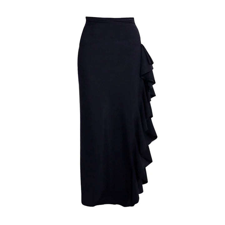 Damen eleganter Einteiler mit raffiniertem Transparentstreifen und voluminösem Maxi-Rock Drune