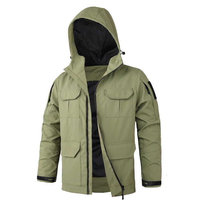 Herren  Kapuzen wasserabweisende Feldjacke mit mehreren Taschen mit Klappe und verstellbarem Zugkordel Drune