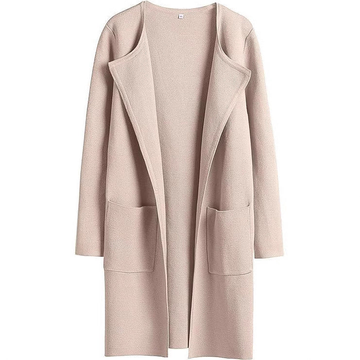 Damen modische Strickjacke mit offenen Front und praktischen Taschen Drune