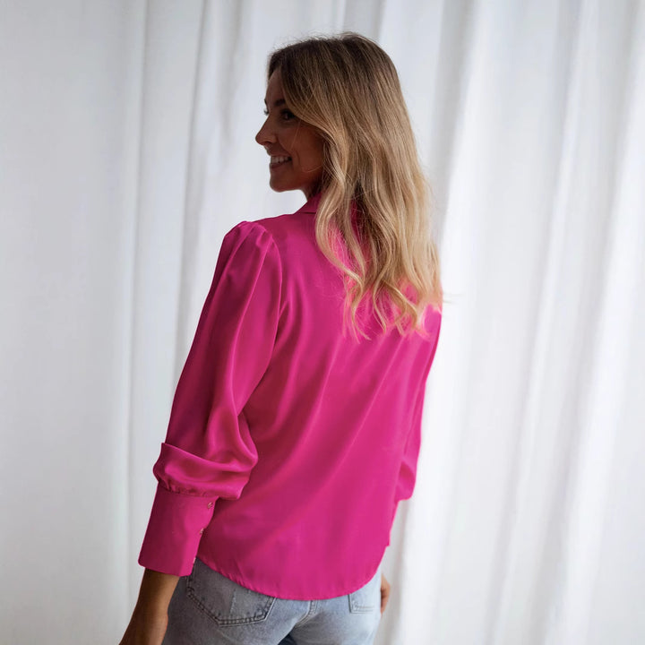 Damen Elegante Seidenbluse mit tiefem V-Ausschnitt und klassischem Kragen Drune
