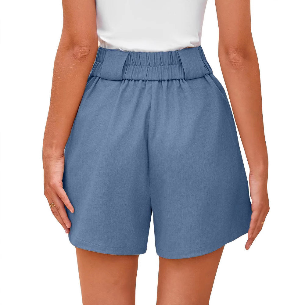 Damen Elegante Kurz-Hosen mit hoher Taille und doppeltem Knopf Drune