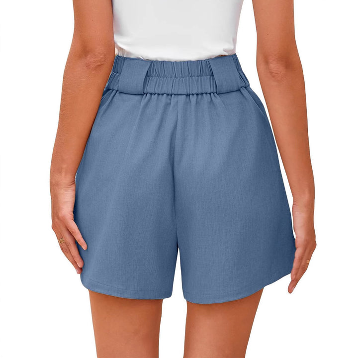 Damen Elegante Kurz-Hosen mit hoher Taille und doppeltem Knopf Drune