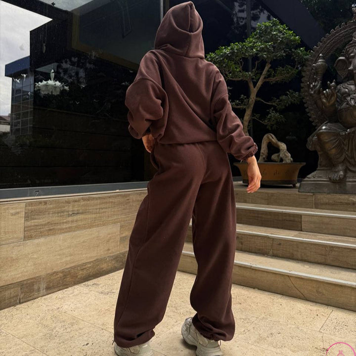 Damen Oversized Sweatset mit Kapuze und elastischen Bündchen Drune