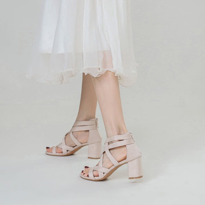 Damen Sandalen mit Stylischem Kreuzriemen und Komfortablem Blockabsatz Drune