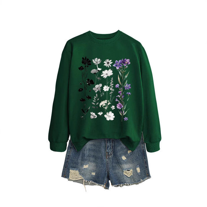 Damen Sweatshirt mit floralem Grafikdesign und weichem Innenfutter Drune