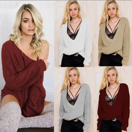 Damen Grobstrickpullover mit tiefem V-Ausschnitt und lässigem Schnitt Drune