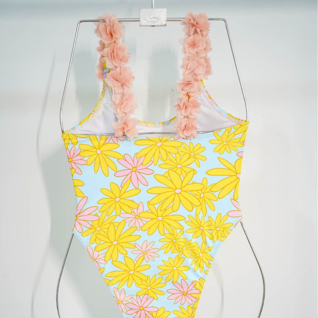 Damen Einteiler Badeanzug mit floralen Rüschendetails Drune