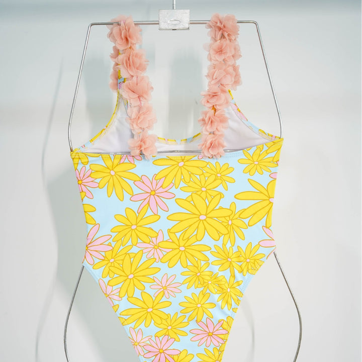 Damen Einteiler Badeanzug mit floralen Rüschendetails Drune