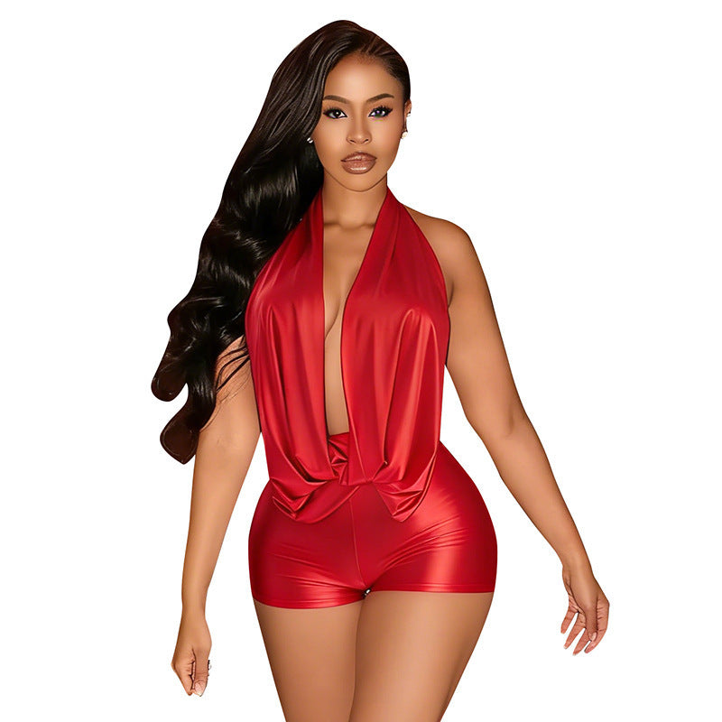 Damen Jumpsuit mit tiefem V-Ausschnitt und elegantem Bindedetail Drune