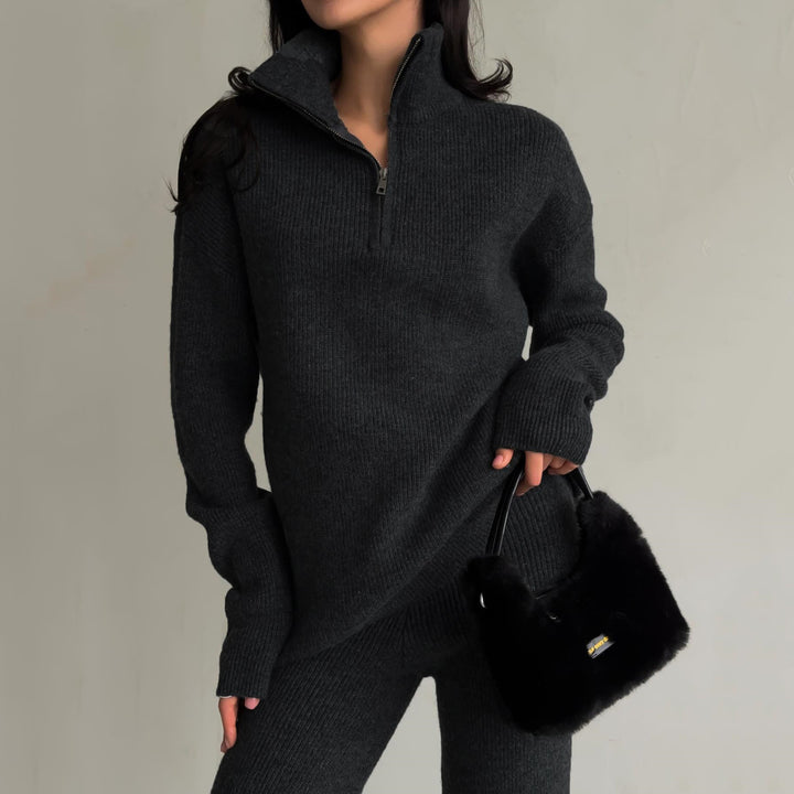 Damen lässiger Strickpullover mit hohem Kragen Drune