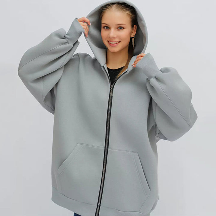 Damen Oversized Kapuzenjacke mit hohen Bündchen und praktischem Reißverschluss Drune