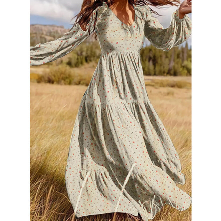 Damen Maxi-Kleid mit raffiniertem V-Ausschnitt und eleganten Rüschendetails Drune