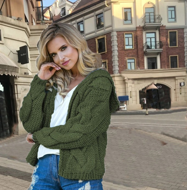 Damen Grobstrickjacke mit Kapuze und strukturiertem Zopfmuster Drune