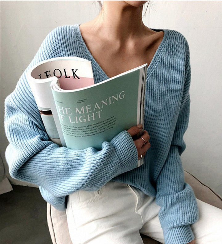 Damen Strickpullover mit tiefem V-Ausschnitt und lässiger Passform Drune