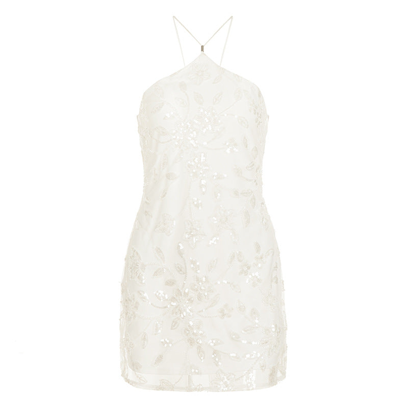 Damen glitzerndes Abendkleid mit floralem Stickdesign Drune