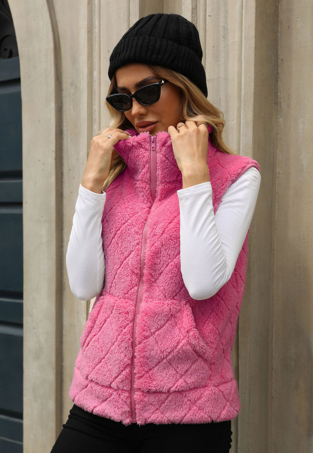 Damen Kuschelige Fleece-Weste mit Kapuze Drune