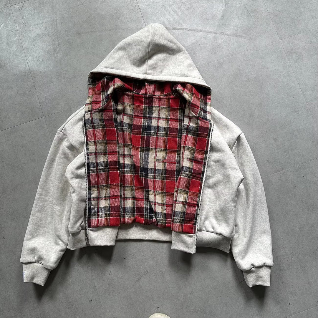 Damen lässige Kapuzenjacke mit kariertem Innenfutter Drune
