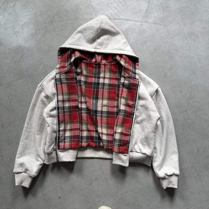 Damen lässige Kapuzenjacke mit kariertem Innenfutter Drune