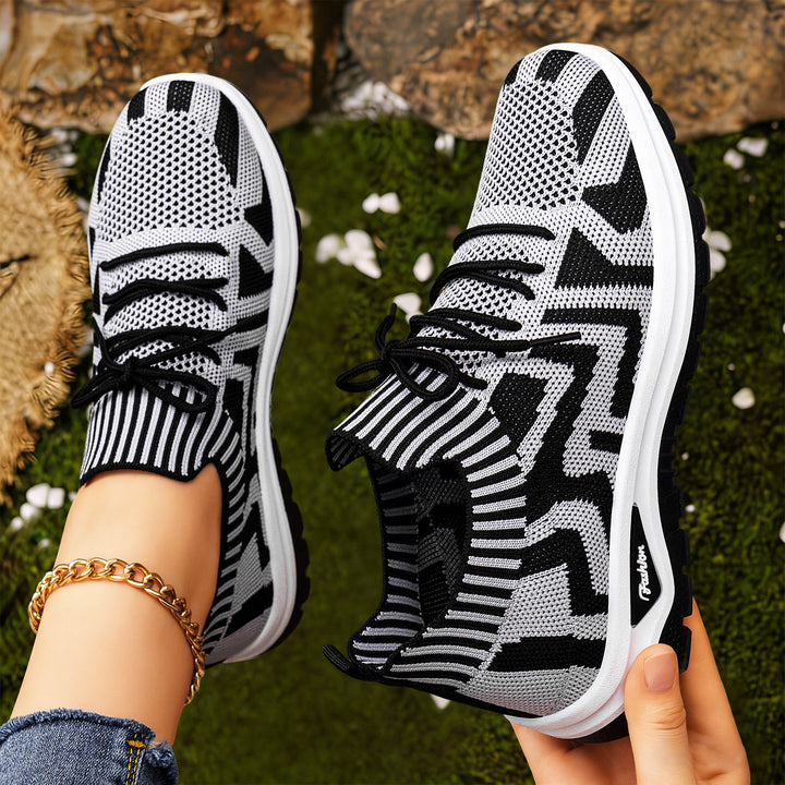 Damen nan gestrickter Sockensneaker mit Jacquard-Muster, elastischem Schaft, integrierter Schnürung und stoßdämpfender Profilsohle Drune