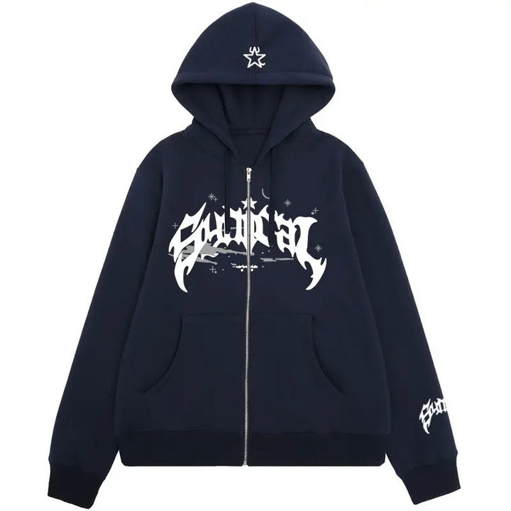 Damen Kapuzensweater mit urbanem Grafikelement und praktischen Taschen Drune