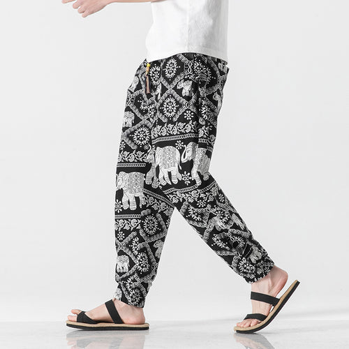 Unisex nan lässige Boho-Haremshose mit Elefantenmuster, elastischem Bund und Bündchen Drune