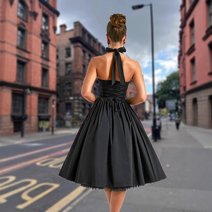 Damen Elegantes Halterneck-Kleid mit voluminösem Rock und eingearbeitetem Tüll Drune