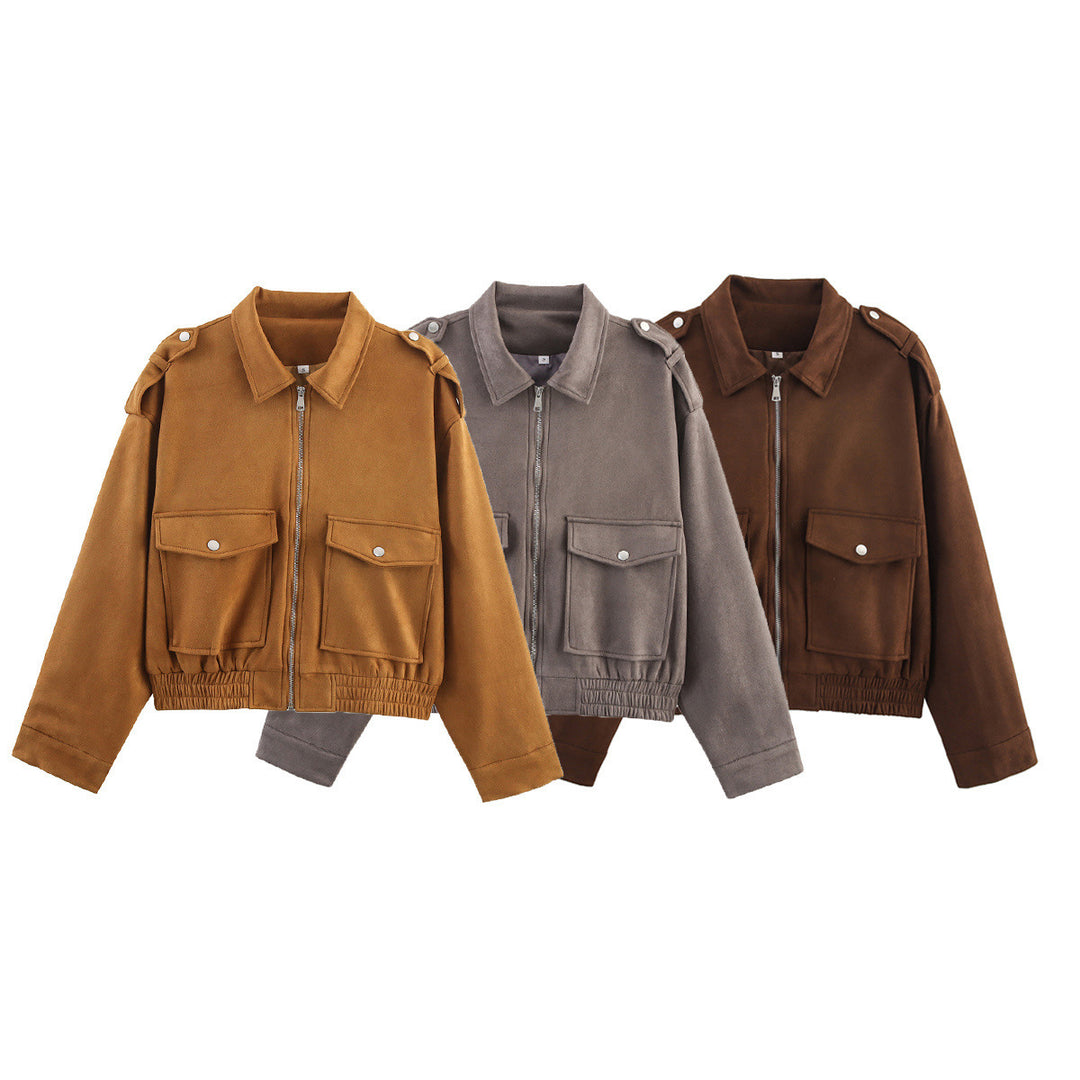 Damen modische Utility-Jacke mit praktischen Pattentaschen und Stehkragen Drune