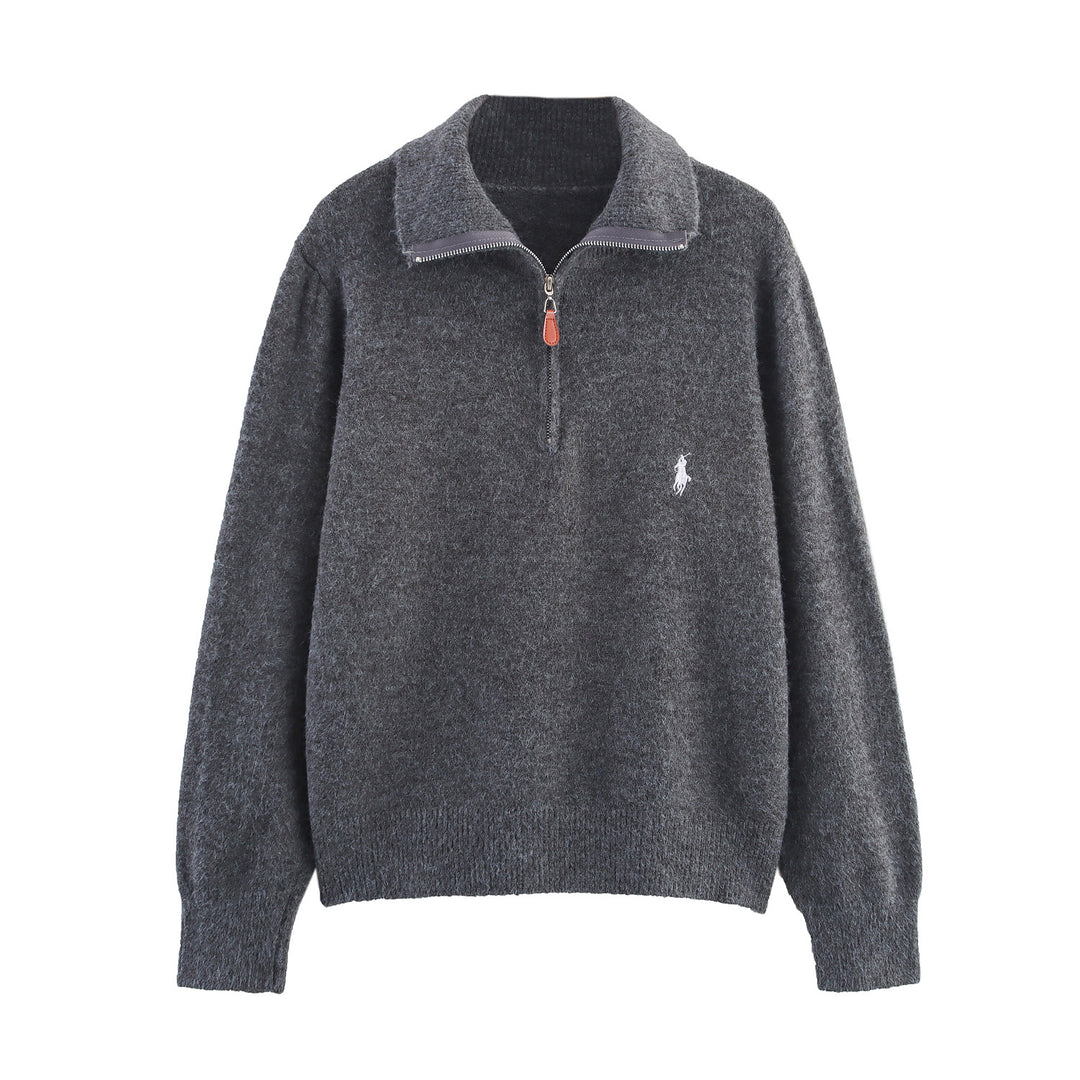 Damen lässiger Pullover mit hochwertigem Kragen und Reißverschluss Drune