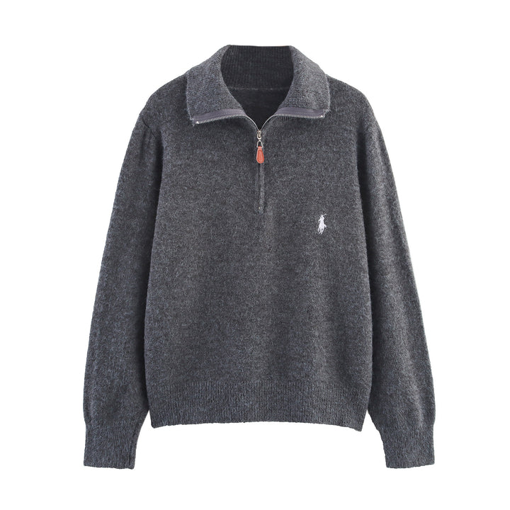Damen lässiger Pullover mit hochwertigem Kragen und Reißverschluss Drune
