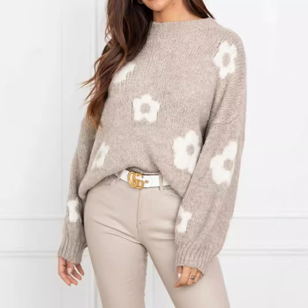 Damen gemütlicher Strickpullover mit floralem Muster WS