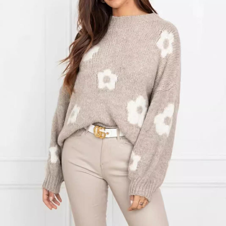 Damen gemütlicher Strickpullover mit floralem Muster WS