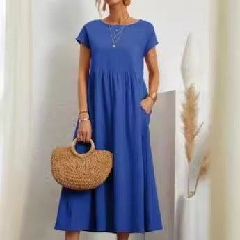 Damen lässiges Midikleid mit elegantem Schnitt und praktischen Taschen Drune