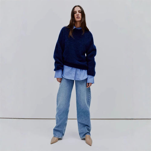 Damen oversized Kuschelpullover mit hohem Kragen aus Mohair Drune