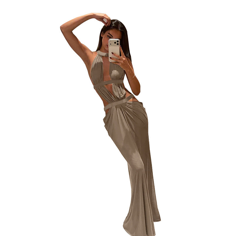 Damen Maxi-Kleid mit raffiniertem Cut-Out-Design und asymmetrischem Saum Drune